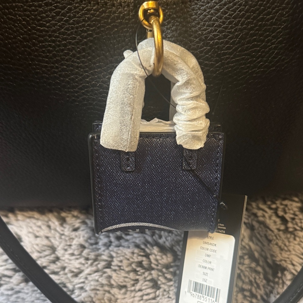 Karl Lagerfeld Black Leather Tote with Gold-Tone Accent With Added Charm & Dusty - Picture 6 of 16